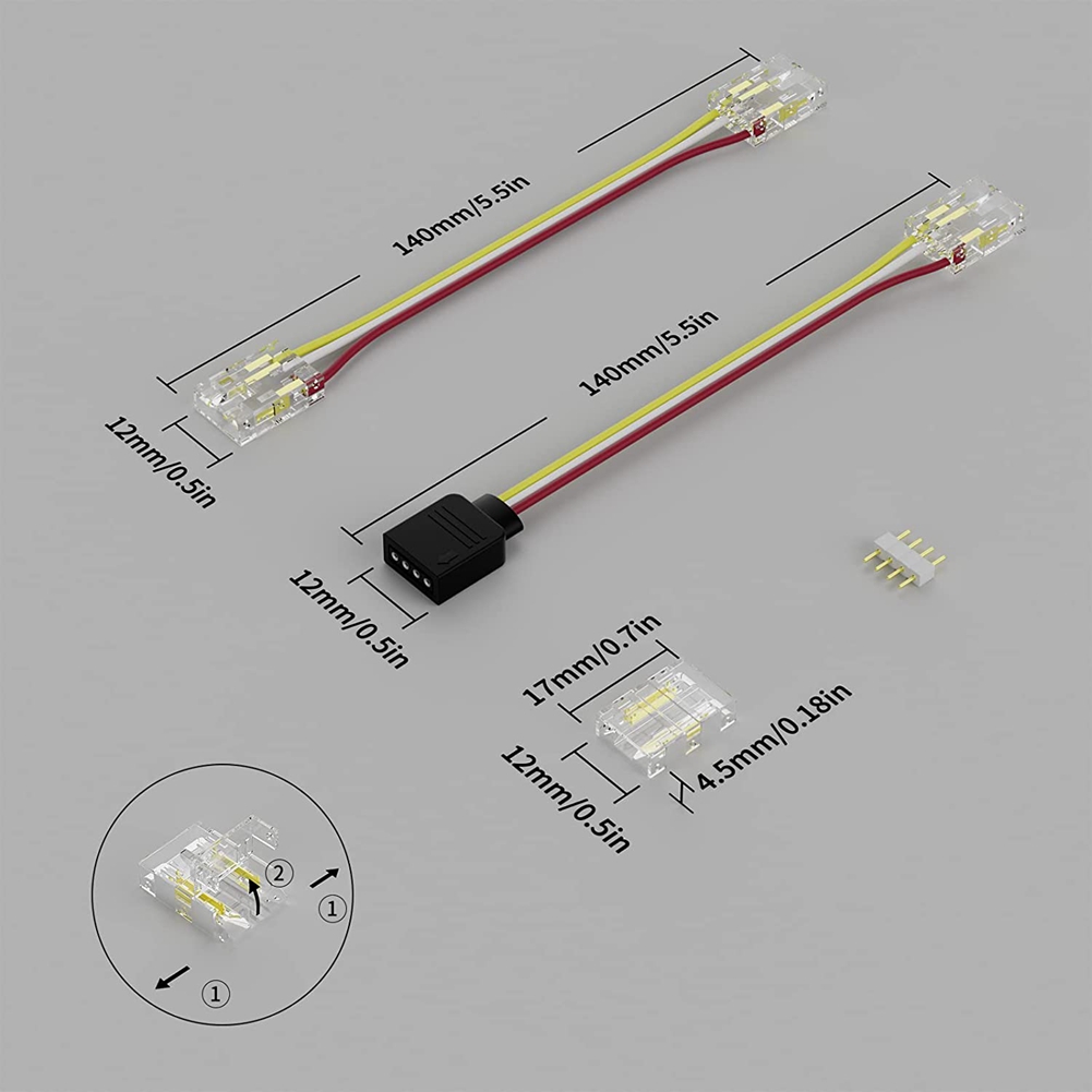 10mm Led Strip Connectors Strip Light 3 Pin Solderless Terminal Extension Connection Kit. 