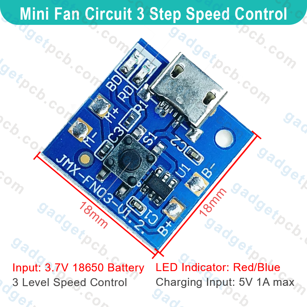Mini Rechargeable Fan Circuit 3 Step Fan Speed Control & LED Light Controler Replacement Parts for Battery 3.7V 4.2V Mini Rechargeable Fan. 