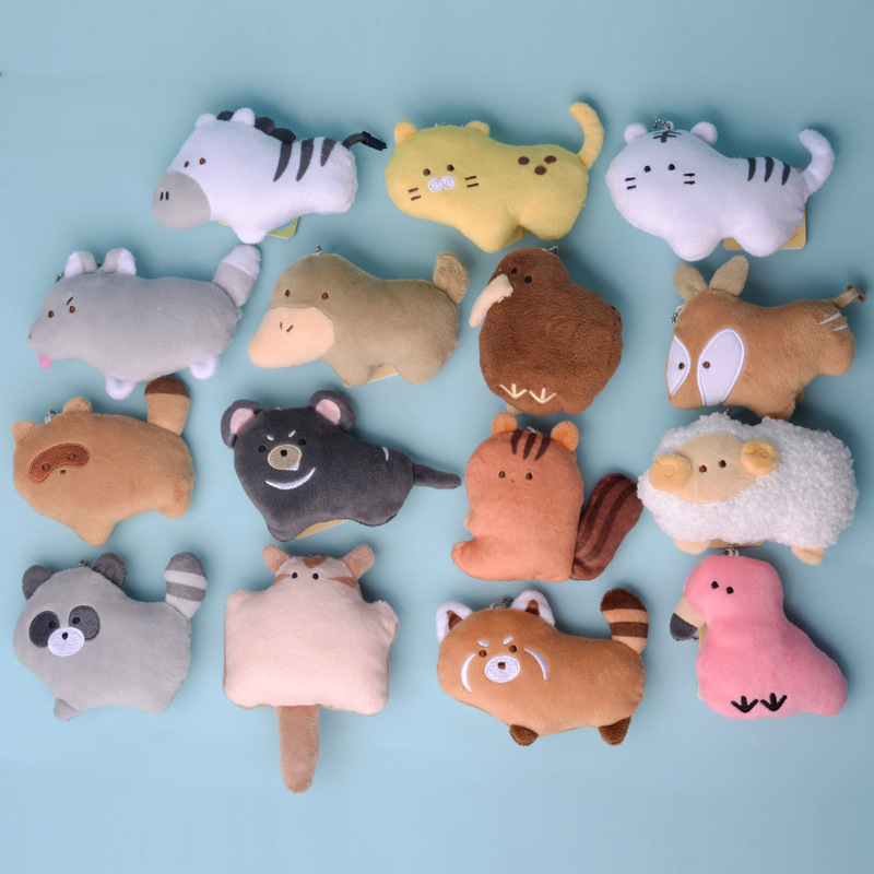 4 Inch Zoo Plush Pendant Cute Bean Eye Lamb Raccoon Squirrel Zebra Plush Key Chain Capsule Toy