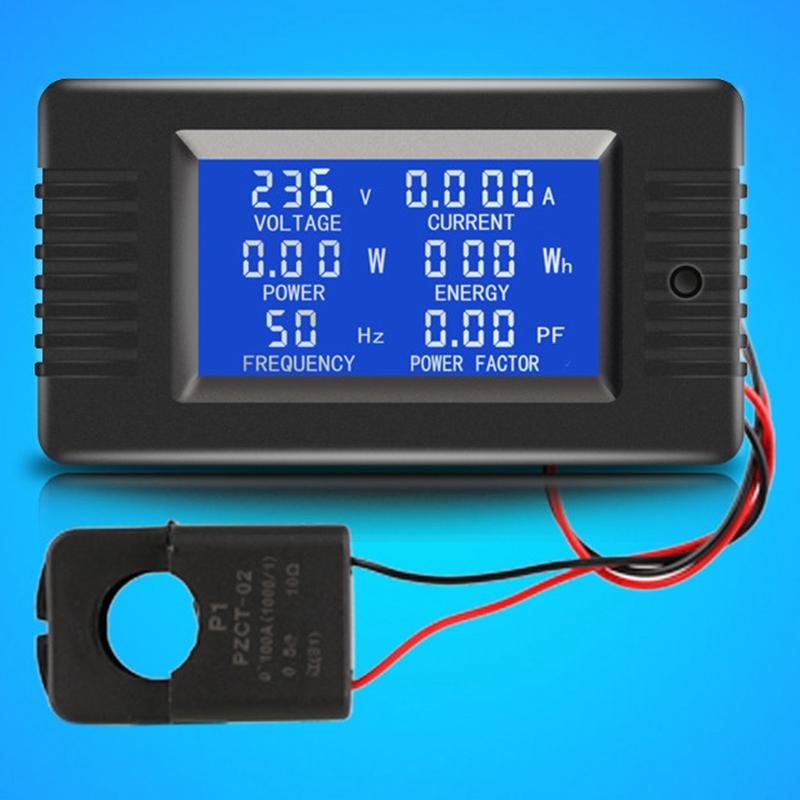 Newest 6In1 220V 100A Single Phase Digital Panel Ampermeter Volt Watt Kwh Power Factor Meter With Split Ct. 