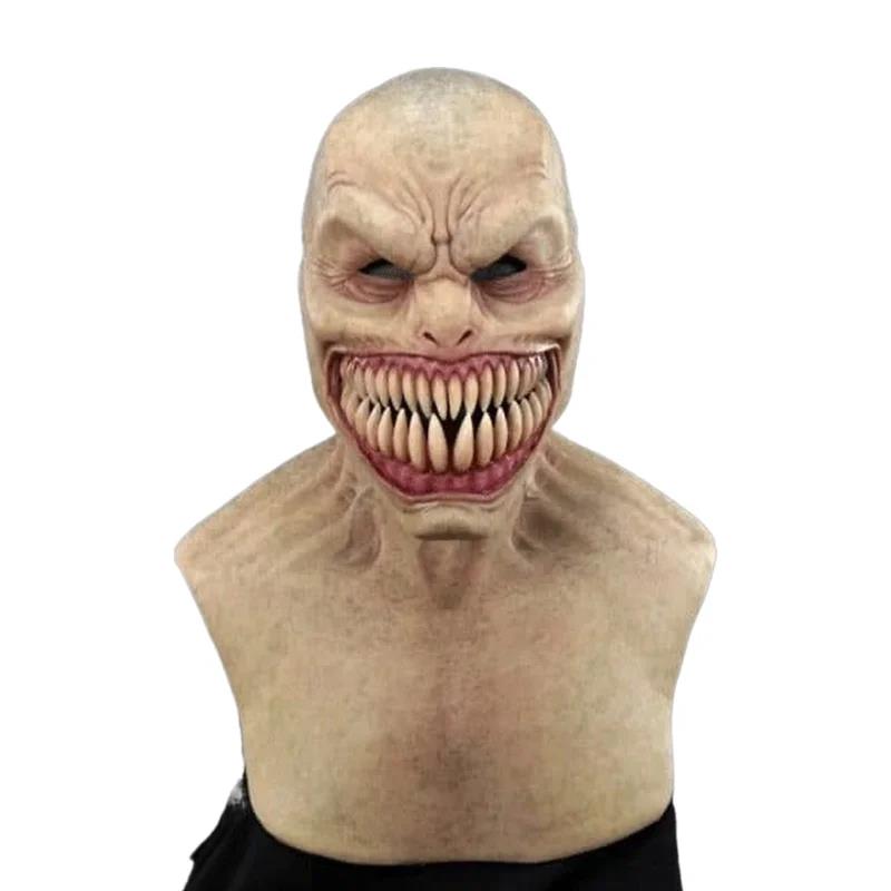 Horror Sharp Teeth Masks Big Mouth Teeth Chompers Cosplay Creepy Monster Latex Mask Halloween Monster Masque Scary Costume Props. 