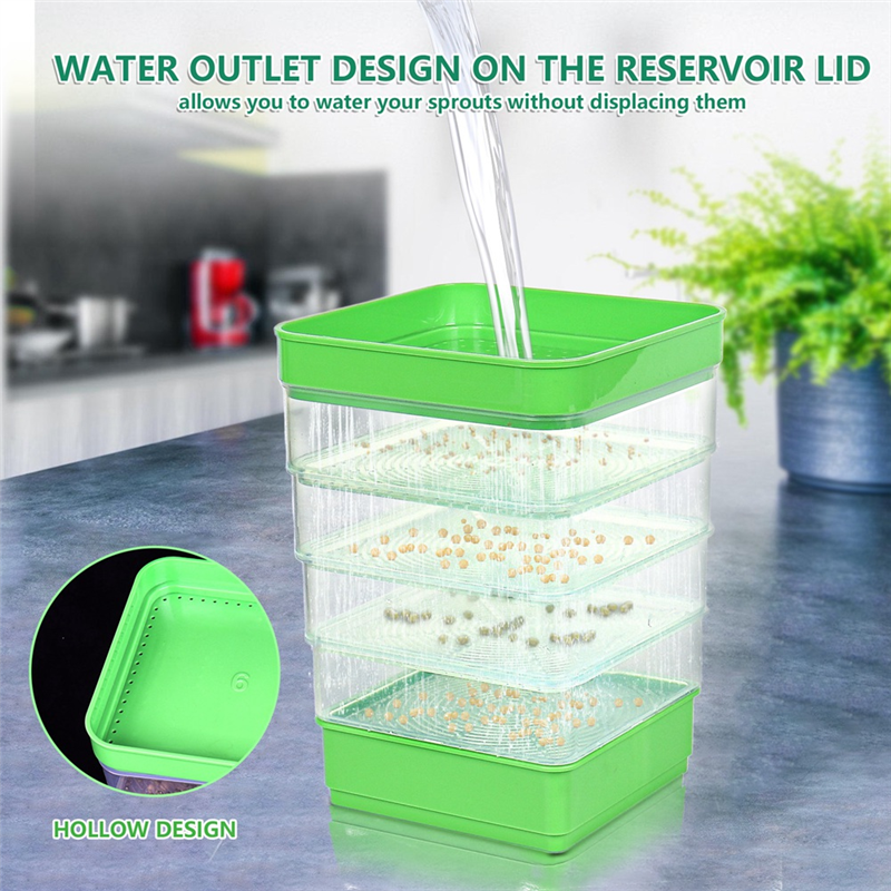 Bean Seed Germination Kit, Micro-Green Plant Growing Tray, Drain Tray, Four-Tier Stackable Sprout Growing Kit Easy to Use. 