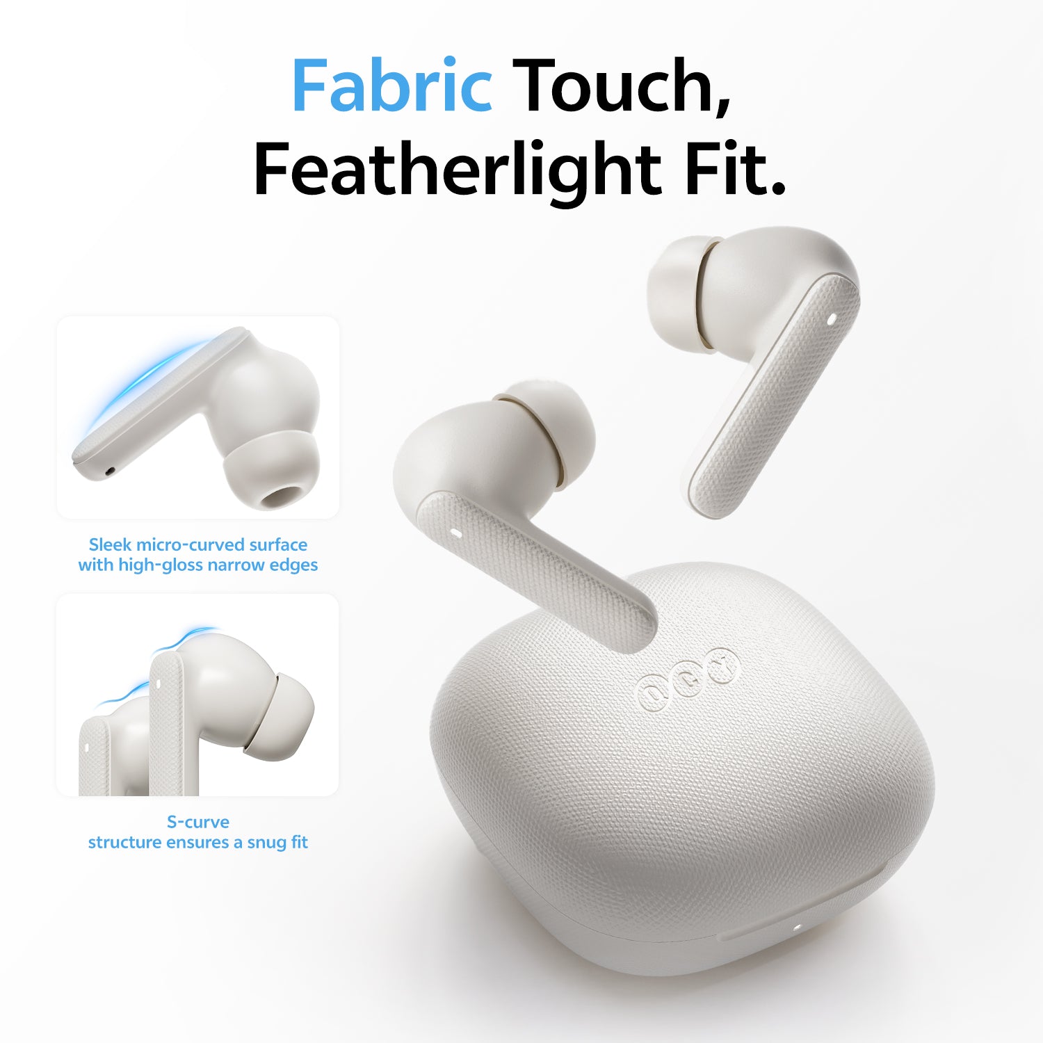 QCY Buds QT43 True Wireless Earbuds. Fabric Texture and Super Light weight Earbuds. 