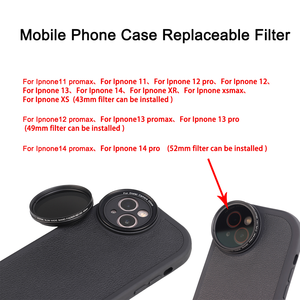 Mobile Phone Case Replaceable Filter For Iphone 11 12 13 14 Pro Max Phone Case With 43mm Interface Filter Ring MC-CPL ND Filter. 