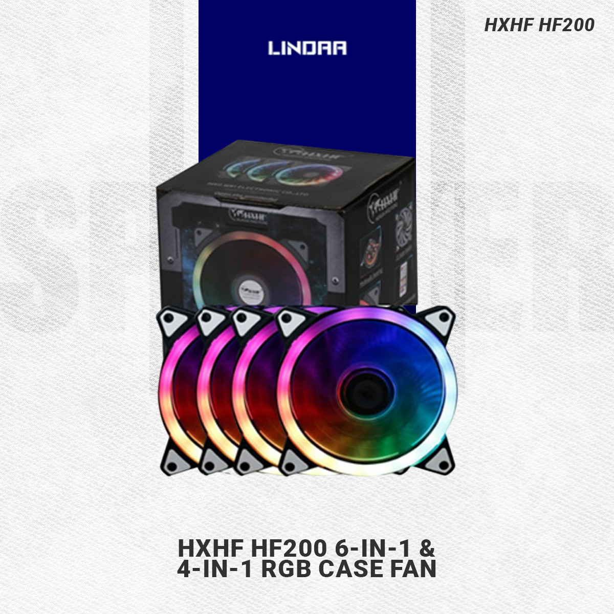 HXHF HF200 6-In-1 & 4-In-1 RGB Case Fan 120mm Cooling Fan Set Remote Included Plus 10-Port Hub For Ultimate System Cooling