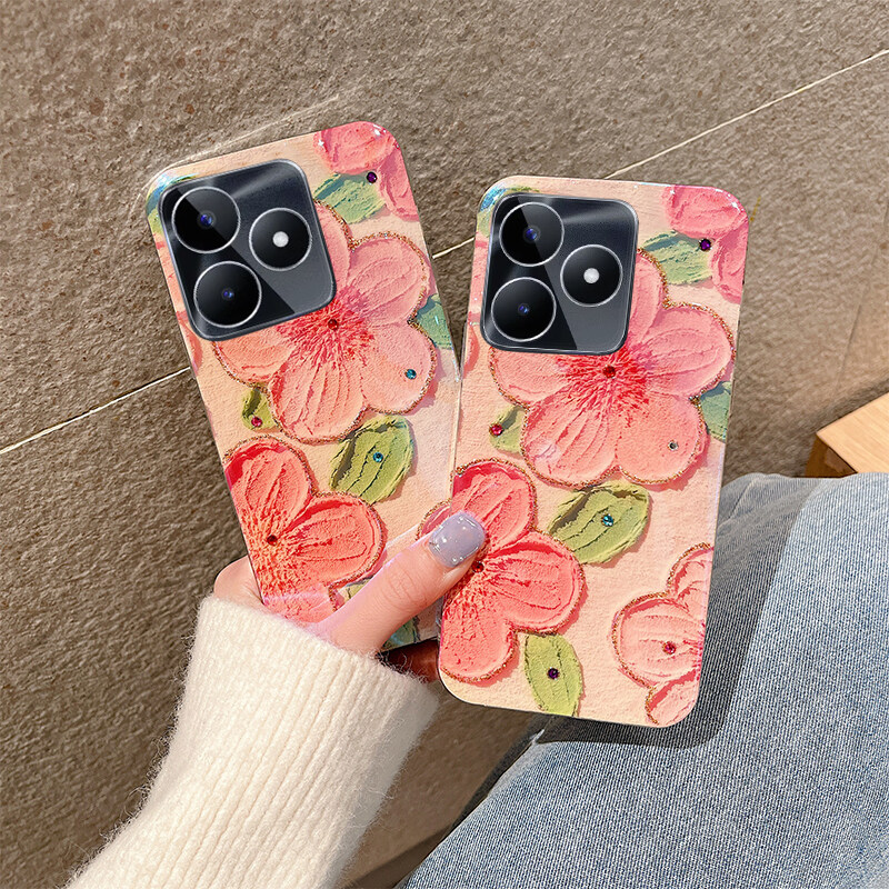 New Phone Case For Realme C53 Cover Soft Blue Light Oil Painting Flower Silicone Anti Shock For Realme C53 Case. 