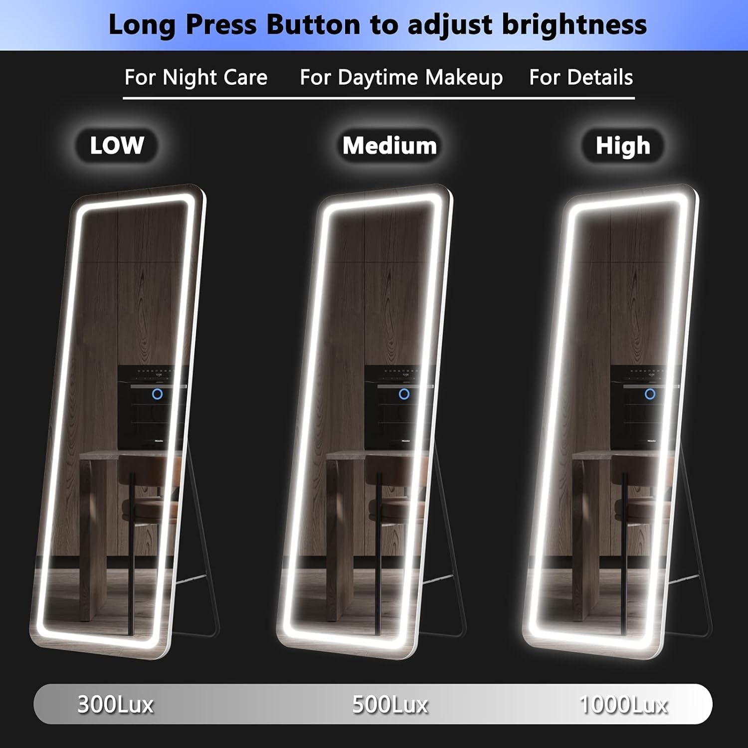 60 x 20 Full Length Mirror with Lights and Stand Wall Mounted and Floor Mirror LED Lighted Full Body Dressing Mirror. 