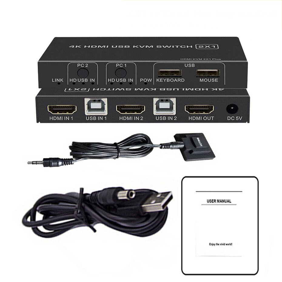 4K HDMI-compatible KVM Switch, 4 ports 4 in 1 Out HDMI KVM Switch Support 4K@60Hz for Laptop HDTV Monitor & UBS Mouse Keyboard-4X1 No hot key. 