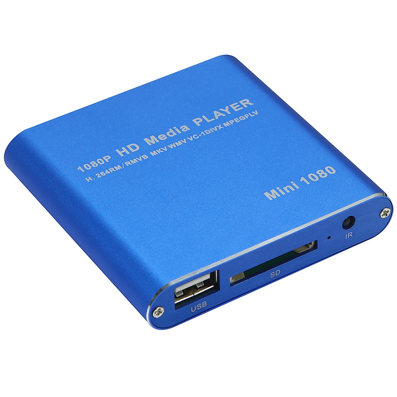 Us Plug Mini Car Hdd Media Player Adapter Hdmi Av Usb Host With Sd Mmc Card Reader Support H.264 Mkv Avi 1920x1080P 100Mpbs(Blue). 