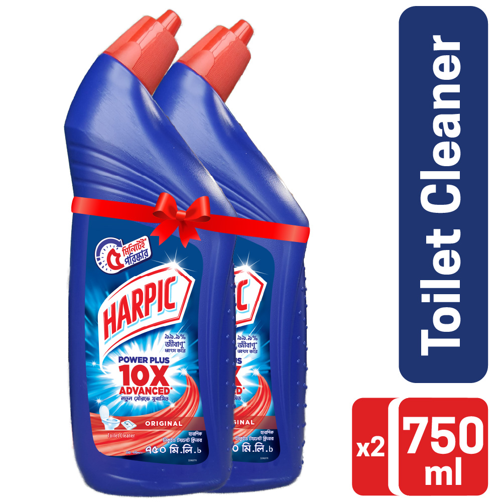 Harpic Toilet Cleaner 1.5L (750ml X 2), Double Pack Original Power Plus 10x Stronger, new & thicker formula kills 99.9% of germs