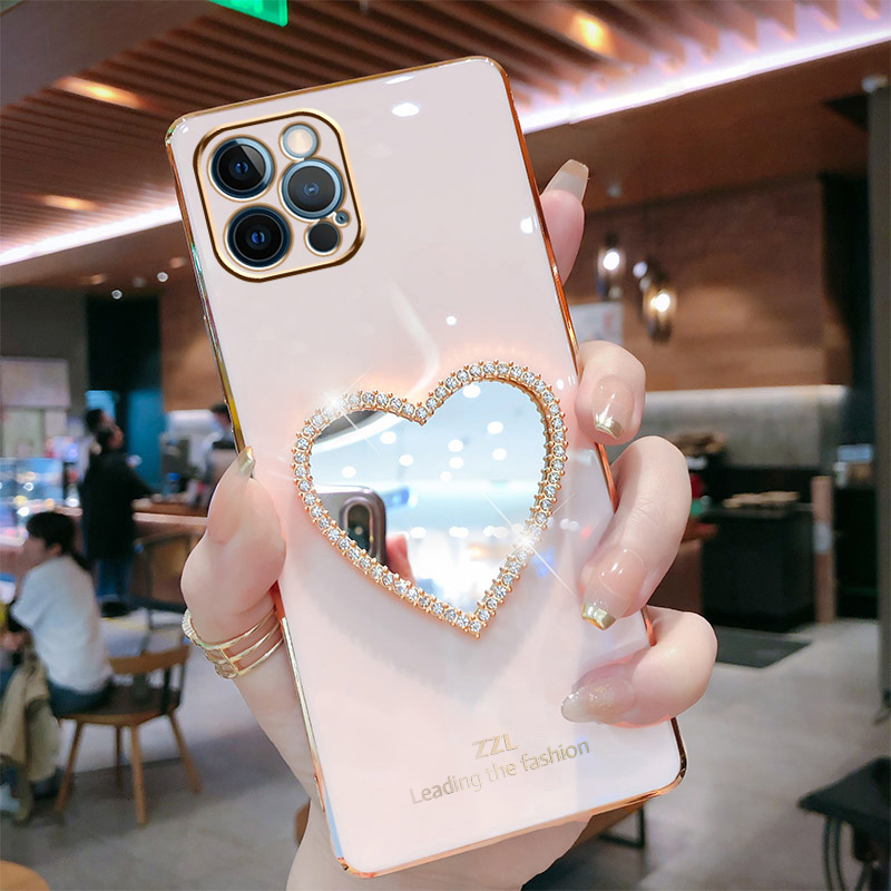 Cover Uposao Per Huawei P30 Lite Con Stampa Cuore E Strass, Custodia A Portafoglio Magnetica Con Porta Carte, Colore Argento