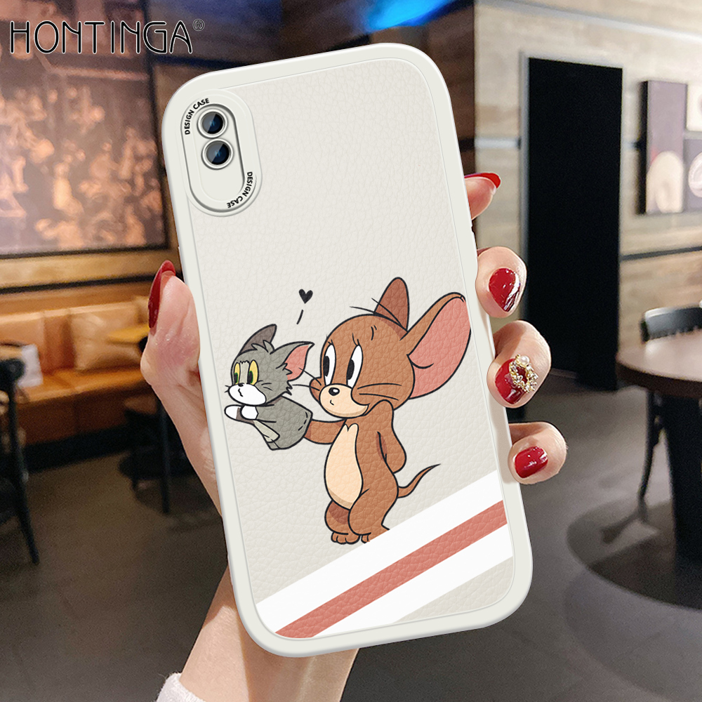 Hontinga for Redmi 9A Back Cover PU Leather Cute Phone Case Soft Silicone Edge Mobile Cover