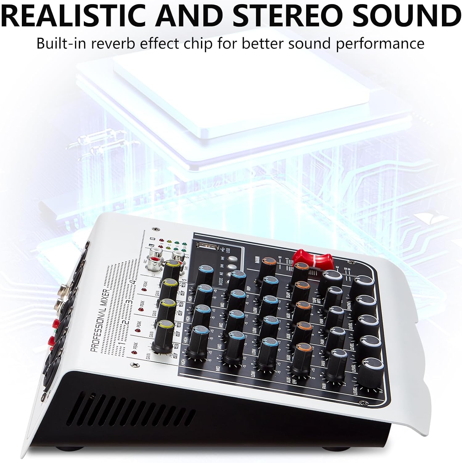 BOMGE Audio Mixer 6 Channel DJ Mixer Sound Board Console with USB MP3 Bluetooth Input 48V For Live Performance Home Stage Karaoke. 