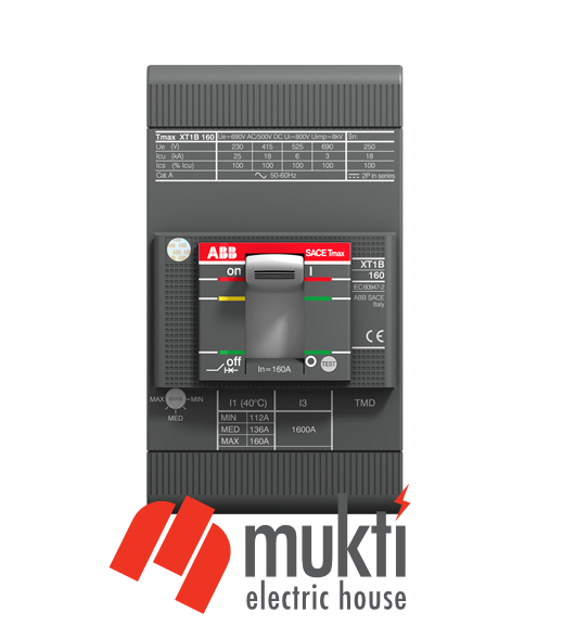 ABB Italy MCCB 80A 25kA Moulded Case Circuit Breaker XT1C 160 TMD 80-800 3p F F Thermomagnetic Trip Unit. 