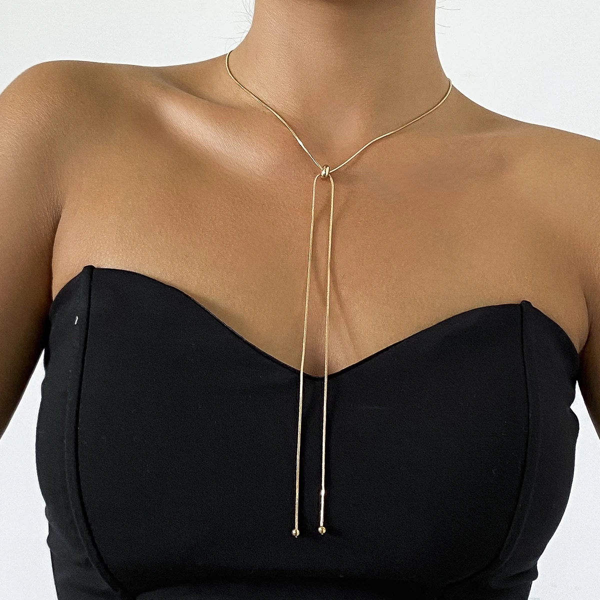 Ingemark Minimalism 2022 Long Tassel Necklace for Women Girls Vintage Chest Thin Chain Ball Pendant Female Neck Jewelry Gift New