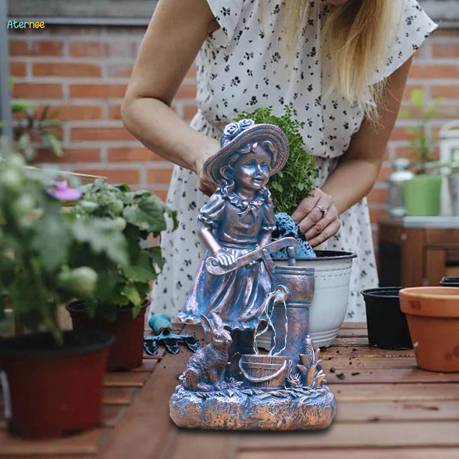 Garden Fetching Statue with Lamp for Outdoor Terrace Multipurpose. 