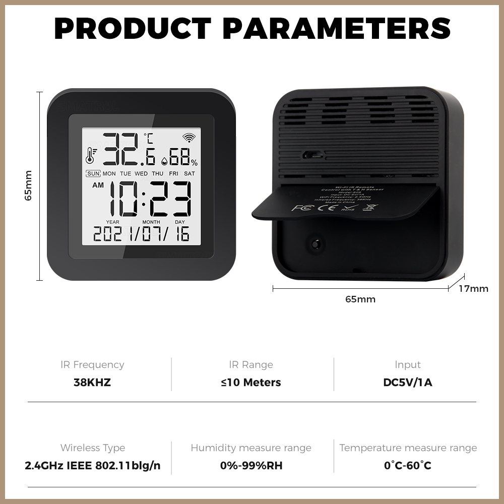ROVF Tuya Smart Wifi IR Remote Control Universal Temperature Humidity Sensor Work for Alexa Google Home Smart Life. 