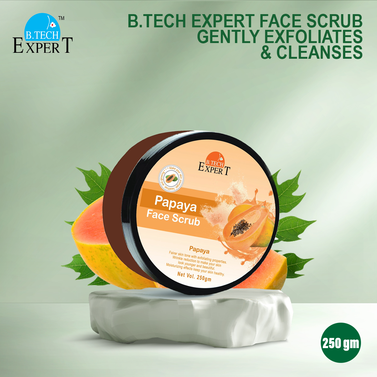 Papaya Face Scrub 250gm / Gently Exfoliates & Cleanses, For All Skin Types, Fairer Facial Scrub for a Youthful, Brighter and Beautiful Skin | With Moisturizing Effects