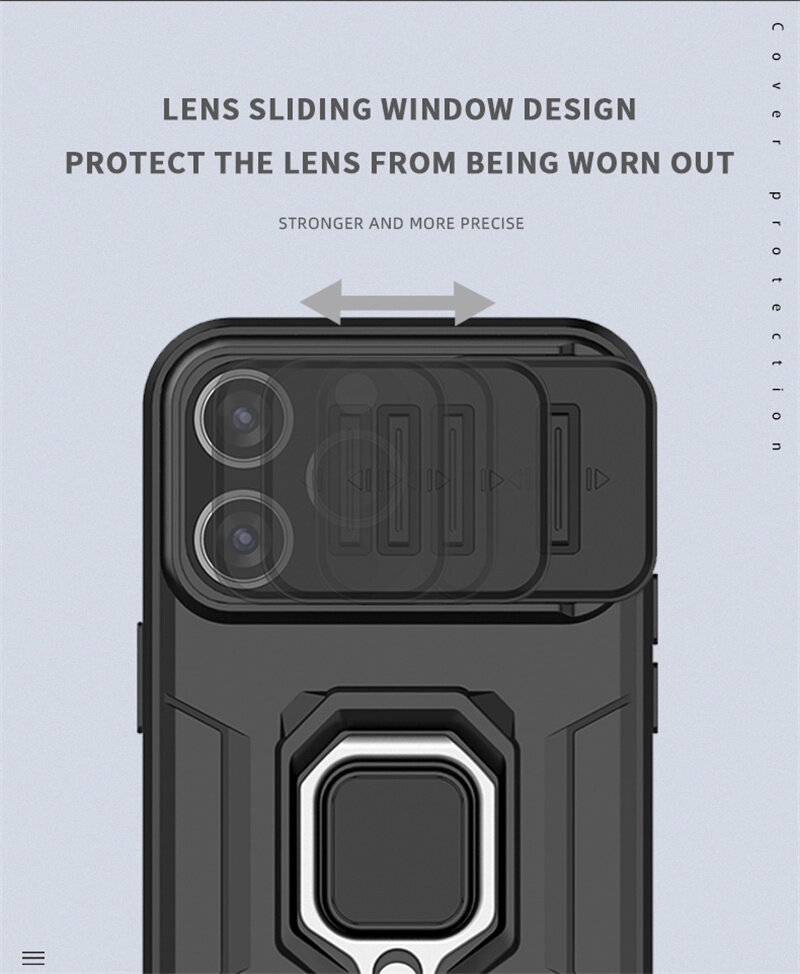 For iPhone 15 Pro Max Case with Slide Camera Cover Built in 360° Rotate Ring Stand Kickstand Full-Body Rugged Shockproof Protective Phone Cover. 