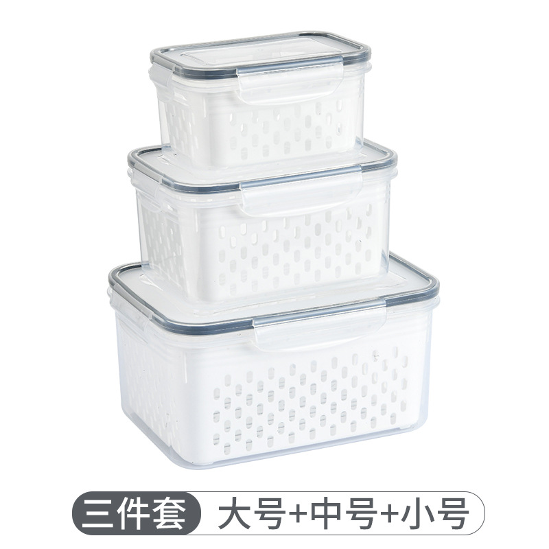 Kitchen Food Sealed Preservation Box Fruit and Vegetable Drain Plastic Storage Box with Lid