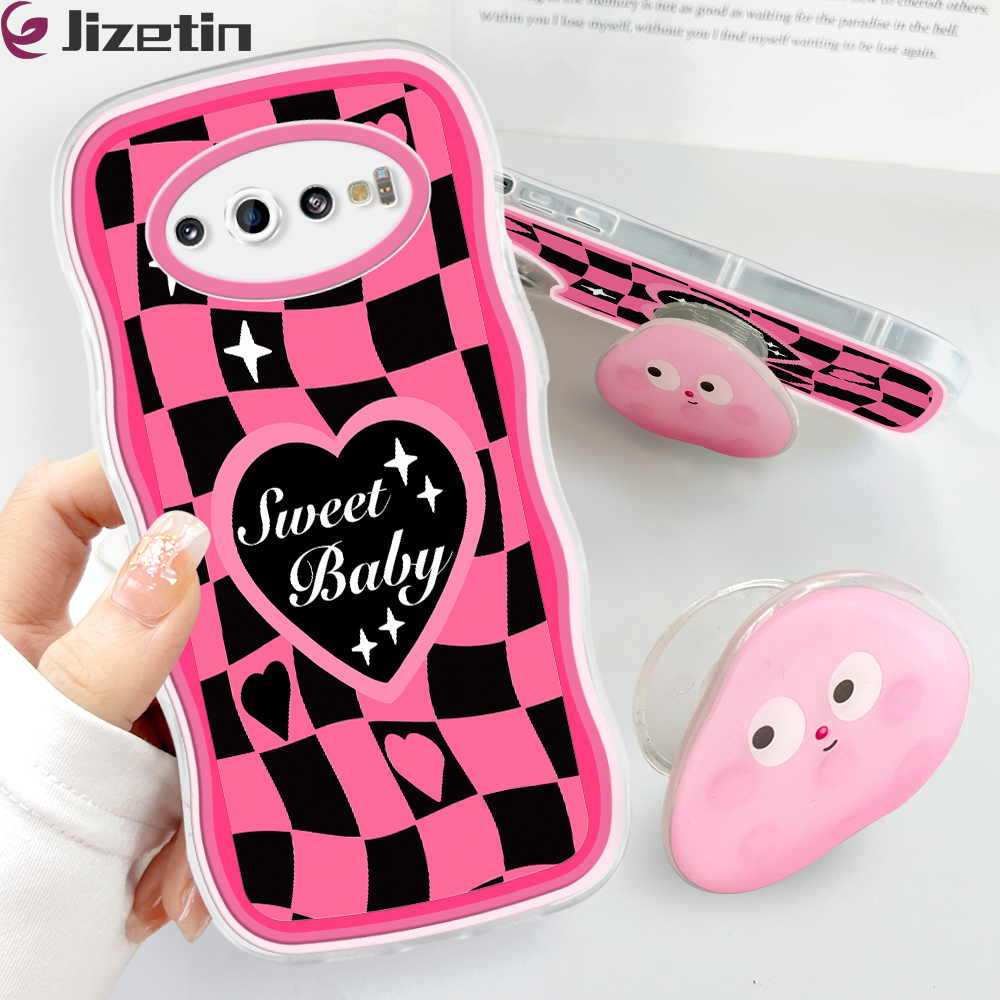 Jizetin for Samsung S10 Back Cover + Free Pop Socket Love Ripple Soft Wavy Shape TPU Phone Case For Girls Boys