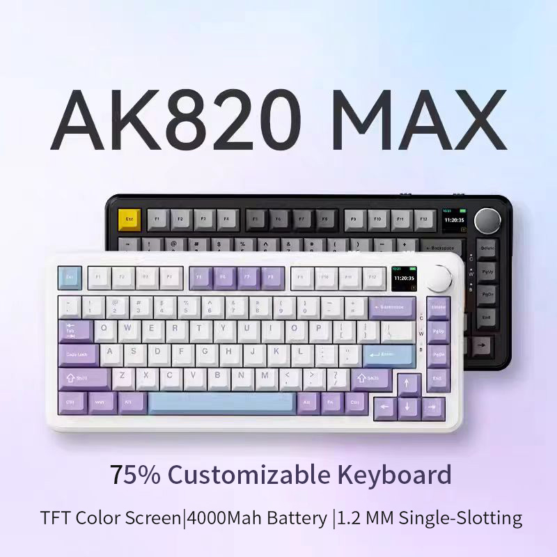 AJAZZ AK820 MAX Mechanical Keyboard E-sports Wired Tri-mode TFT Color Screen 4000Mah Battery Game RGB DIY Magnetic Axis Keyboard