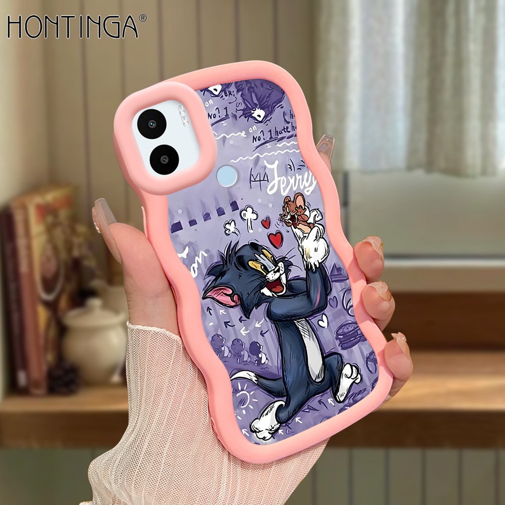 Hontinga for Redmi A2+ A2 Plus A1+ A1 Plus Back Cover Tom and Jerry Pattern Luxury Phone Cover Soft Silicone Macaron Wave Mobile Case