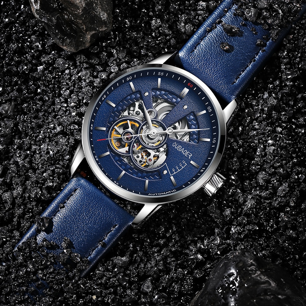 OUBAOER Mens Watches 2021 Mechanical Automatic Top Brand Luxury Tourbillon Self Winding Leather Sport Wristwatch. 