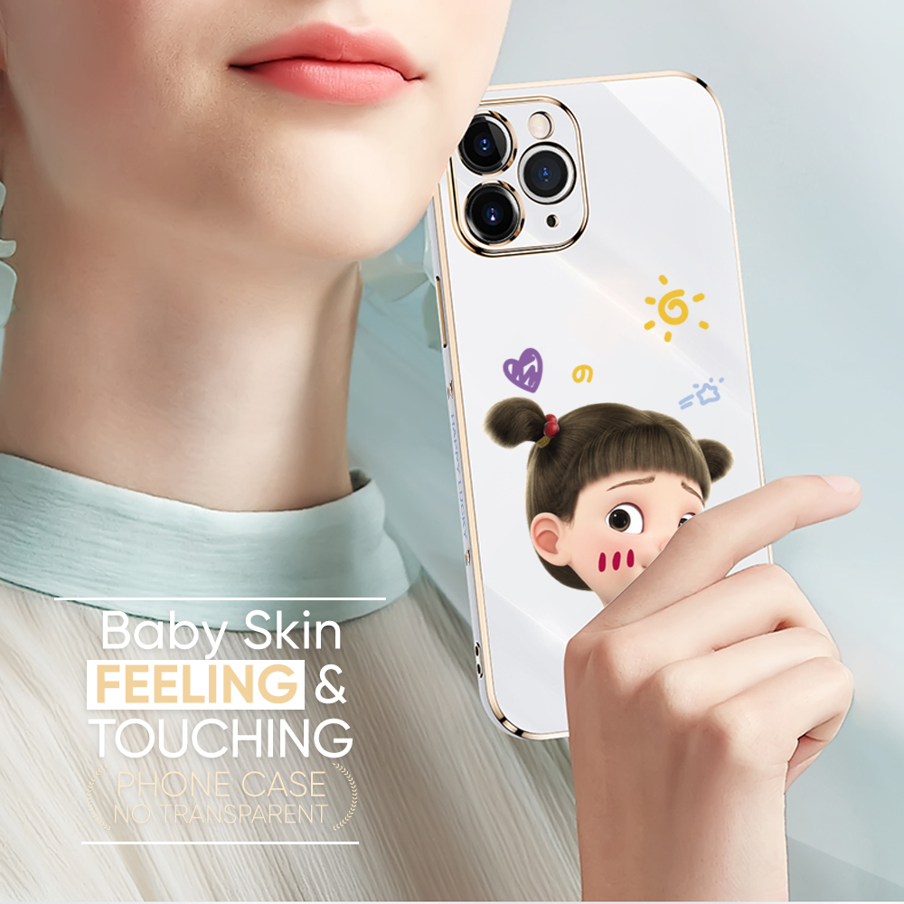 UCUC for Huawei Y7A Back Cover + Free Lanyard Lovely Girl Luxury 6D Plating Case Side Pattern Soft Silicone Square Phone Cases. 