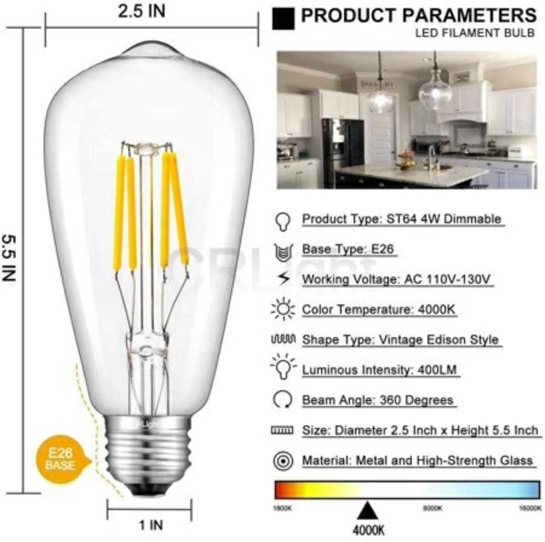 Dimmable LED Edison Bulbs - 2700K with box - Table Lamp. 