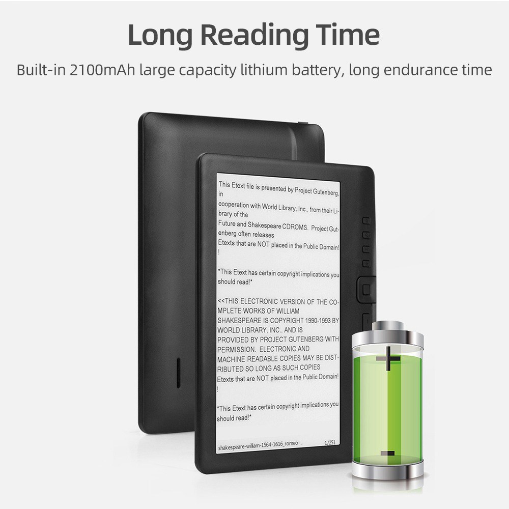 7-inch e-book reader with 8GB memory and long battery life. 