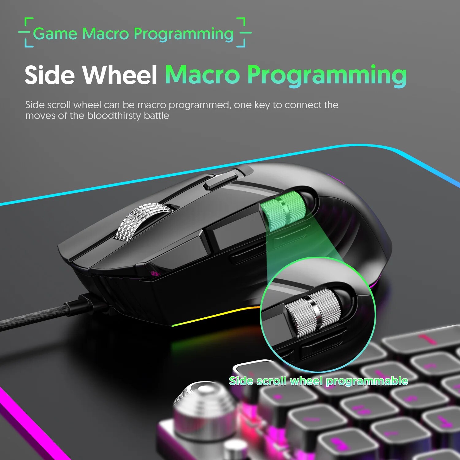 X13 Gaming Mouse Wired 2 Wheels 12400DPI 6 Level Adjustable RGB 1000Hz 10D Programmable Macro For Laptop PC Windows Mac. 