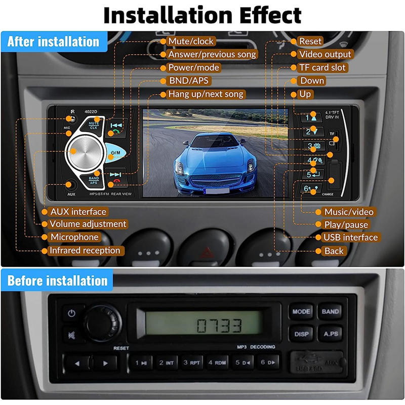 Car Radio 1 Din Stereo MP5 Player Bluetooth FM USB Autoradio 4022D with 12 Lights Camera. 