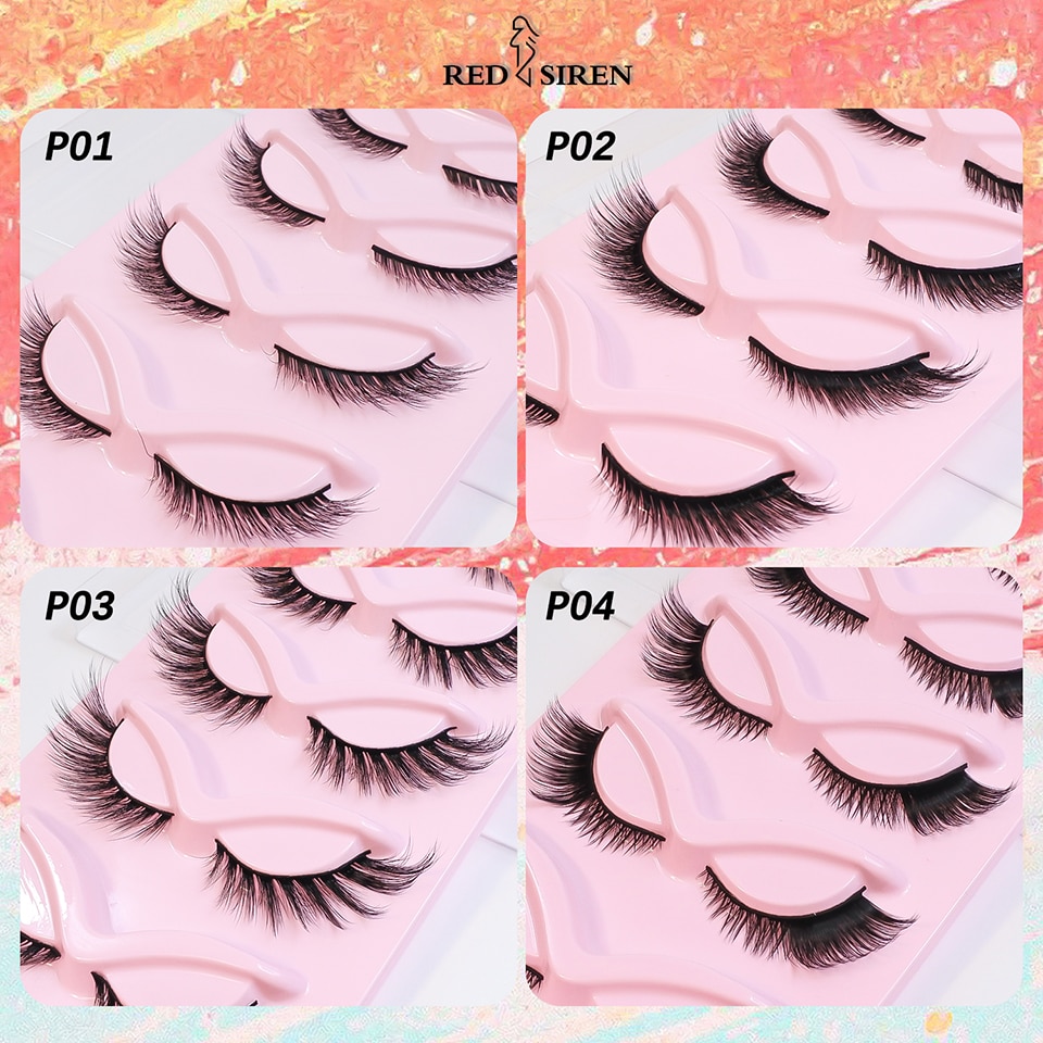 RED SIREN Eyelashes Makeup Winged Cat Eye Lashes 5/10 Pairs Soft Natural Eye Lashes. 