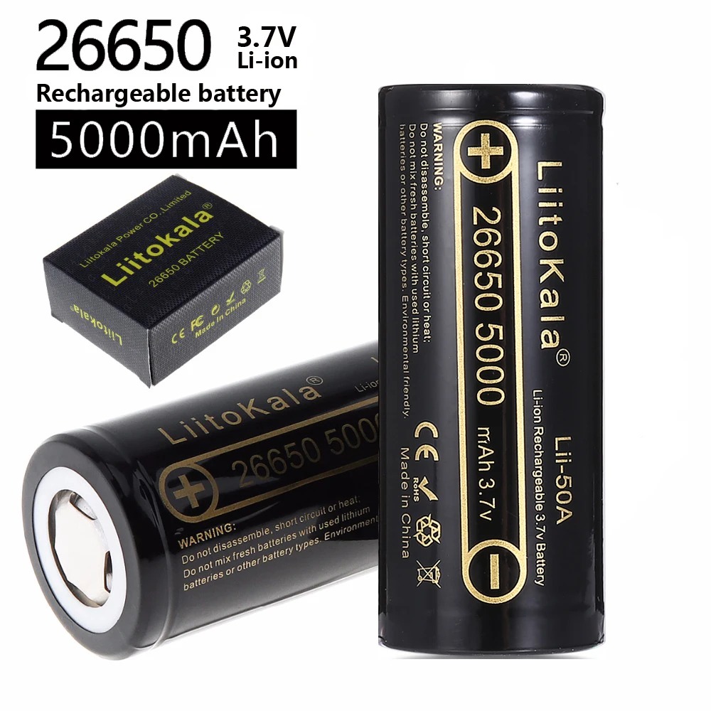 LiitoKala Lii-50A 26650 5000mAh 3.7V Li-ion Rechargeable Battery 26650 Lithium ion Battery- 1pcs
