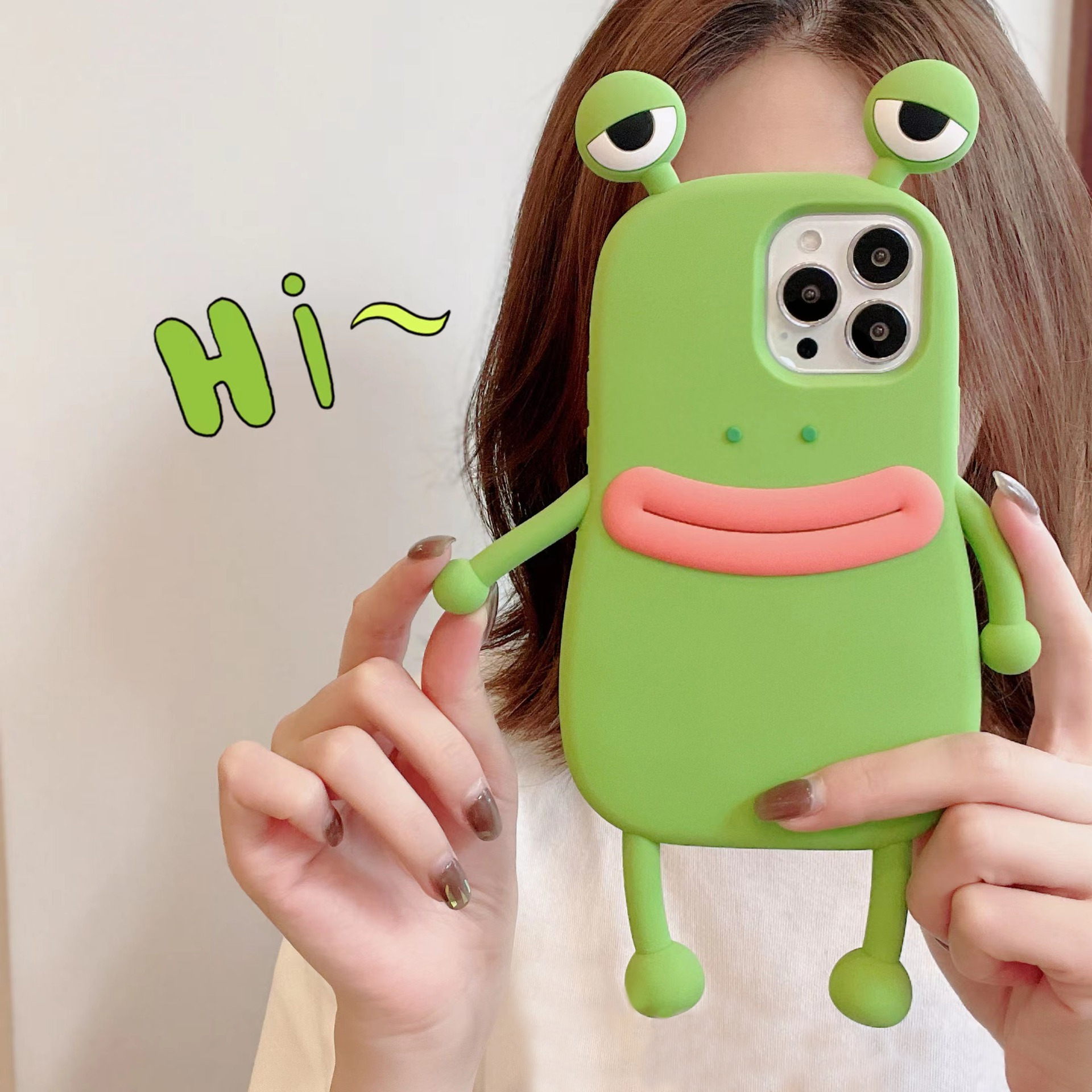 Sroof  Case  For iPhone 6 7 8 11 12 13 14 15 16 Pro 7 8 14 15 Plus 12 Mini 13 Mini X XR XS Max Fun and funny cartoon cute green frog silicone soft shell anti drop phone case back cover