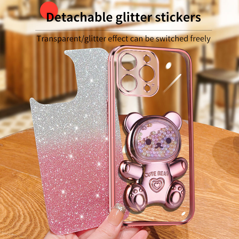 For OnePlus Nord CE 2 5G / Nord CE 2 Lite 5G Back Cover case with Gradient 3D Bear Folding Stand Bracket Luxury Slim 6D Plating Glitter Girls Phone Case Clear Soft Silicone Protective Cases Pouch. 