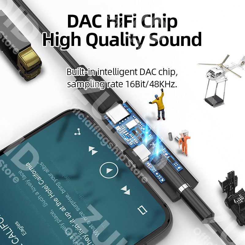 2in1 USB Type-C to USB C/3.5mm DAC Earphone Adapter PD60W Fast Charge Headphone Audio Aux Converter 16bit/48kHz Digital Decoder. 