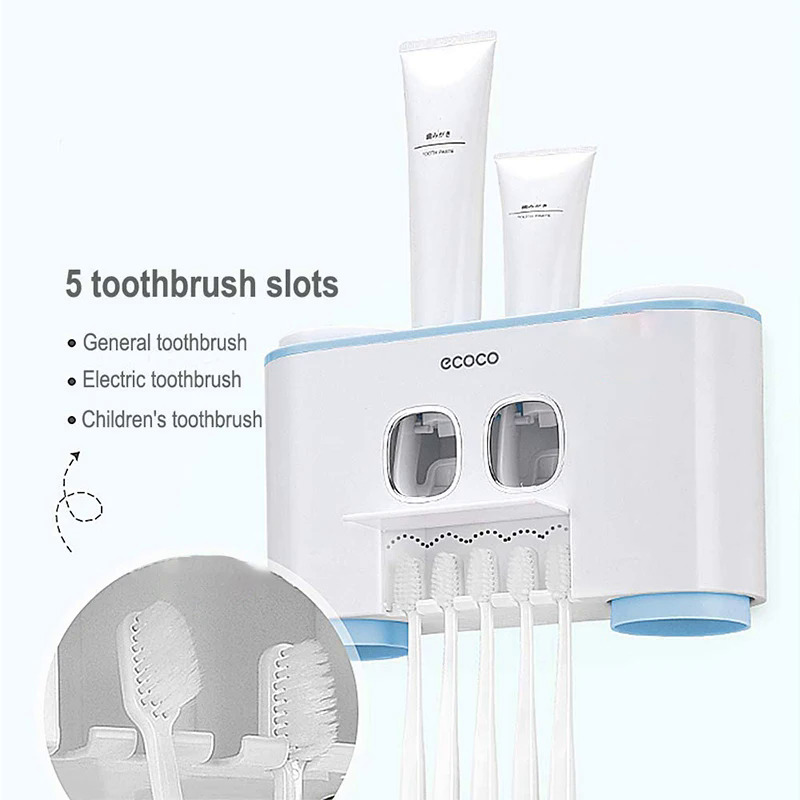 ECOCO Automatic Toothpaste Squeezers Wall Mounted Toothpaste Dispenser Dustproof Toothbrush Holder Bathroom Accessories for Home. 
