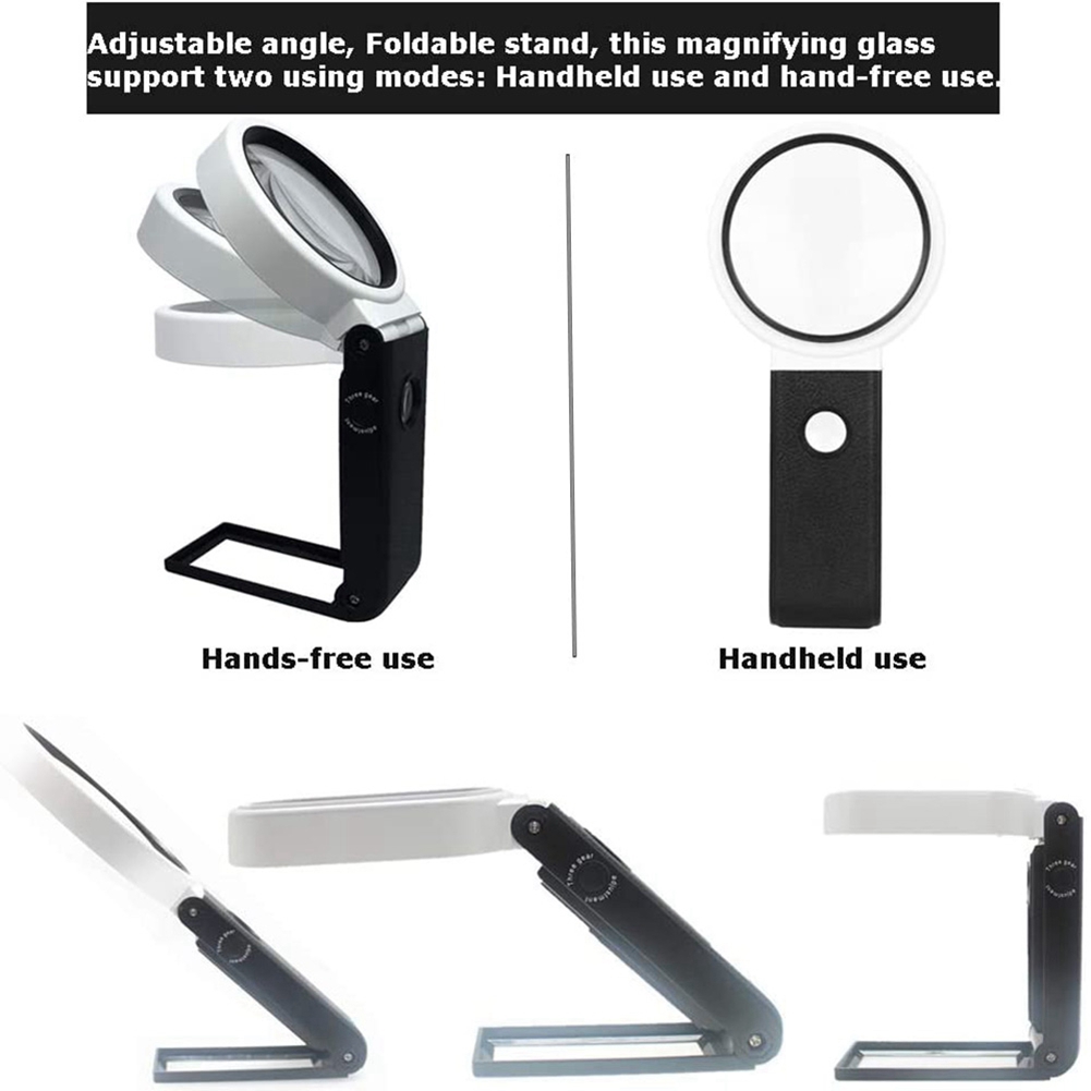 2X Magnifying Glass with Light and Stand, Hands Free Handheld 6X 25X Adjustable Folding Magnifier with LED Lighted