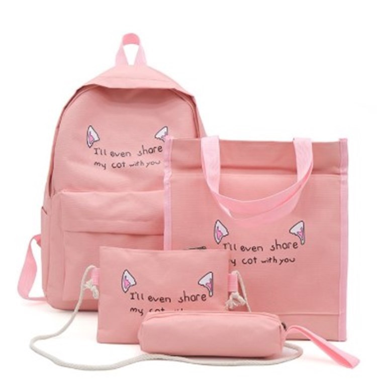 2020 New Contrasting Four-Piece Set Large Capacity Backpack Trend Backpack Fashion Student School Bag Women's Bag Computer Bag. 