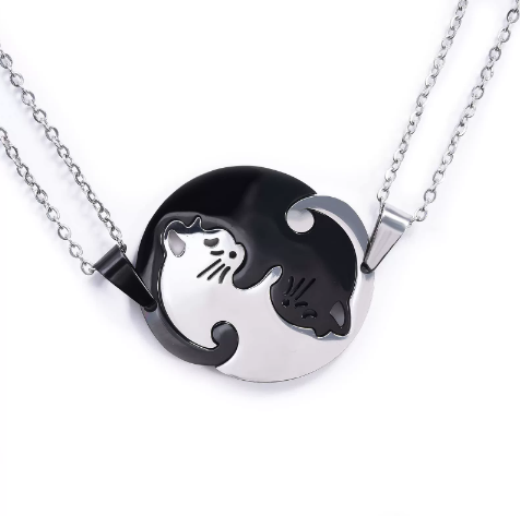 1/2Pcs Black White Matching Stitching Couple Stainless Steel Pendant Necklaces