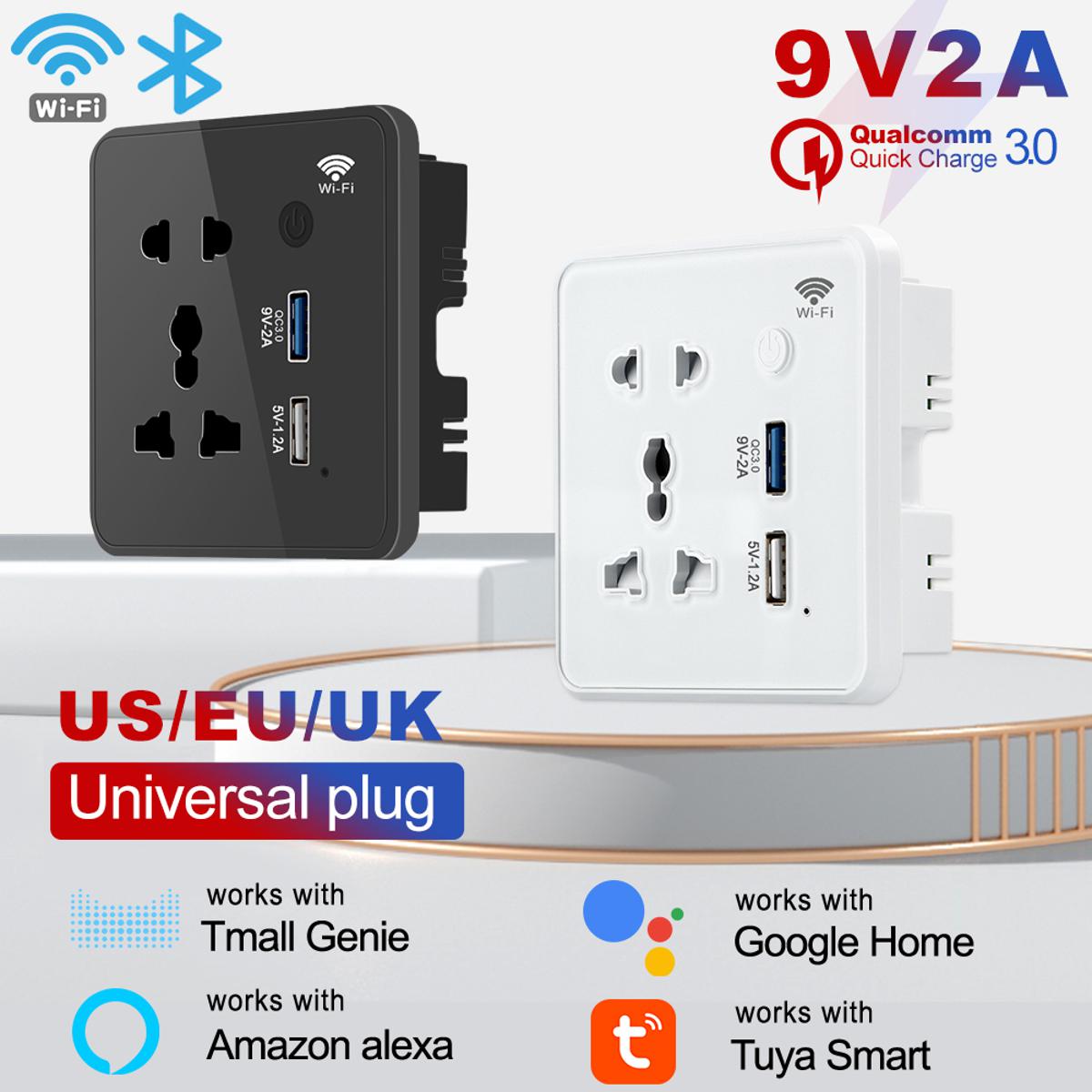 Tuya Smart Multiplug Wall Socket with USB Quick Charging
