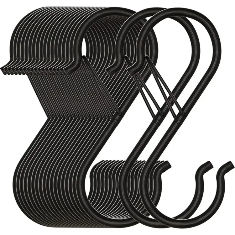 20 Pack S Hooks for Hang,Buckle Design Metal Black S Shaped