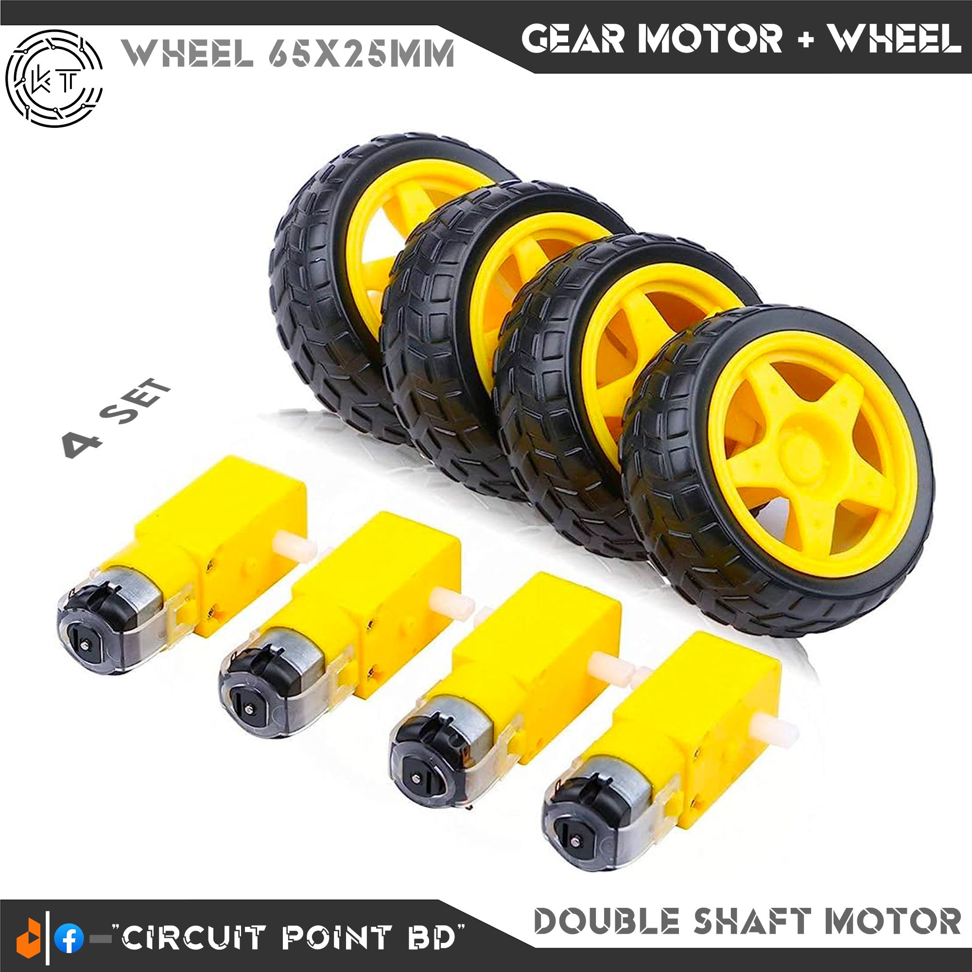 thumbnail image 2 of Bidas 4PCs DC Electric Motor 3-6V Dual Shaft Geared TT Magnetic Gearbox Engine With 4Pcs Plastic 2 of 12