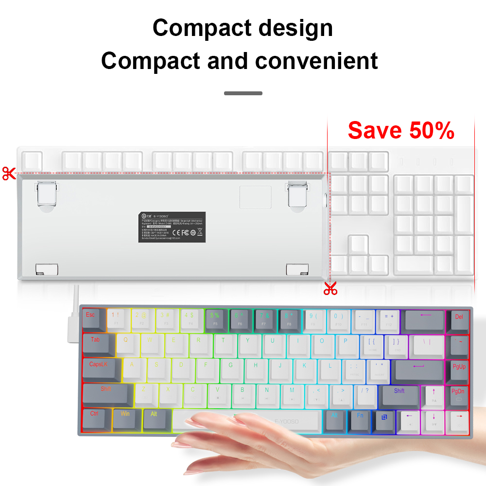 E-YOOSO Z686 RGB USB 60% Mini slim Mechanical Gaming Wired Keyboard Red Switch 68 Keys Gamer for Compute PC Laptop. 