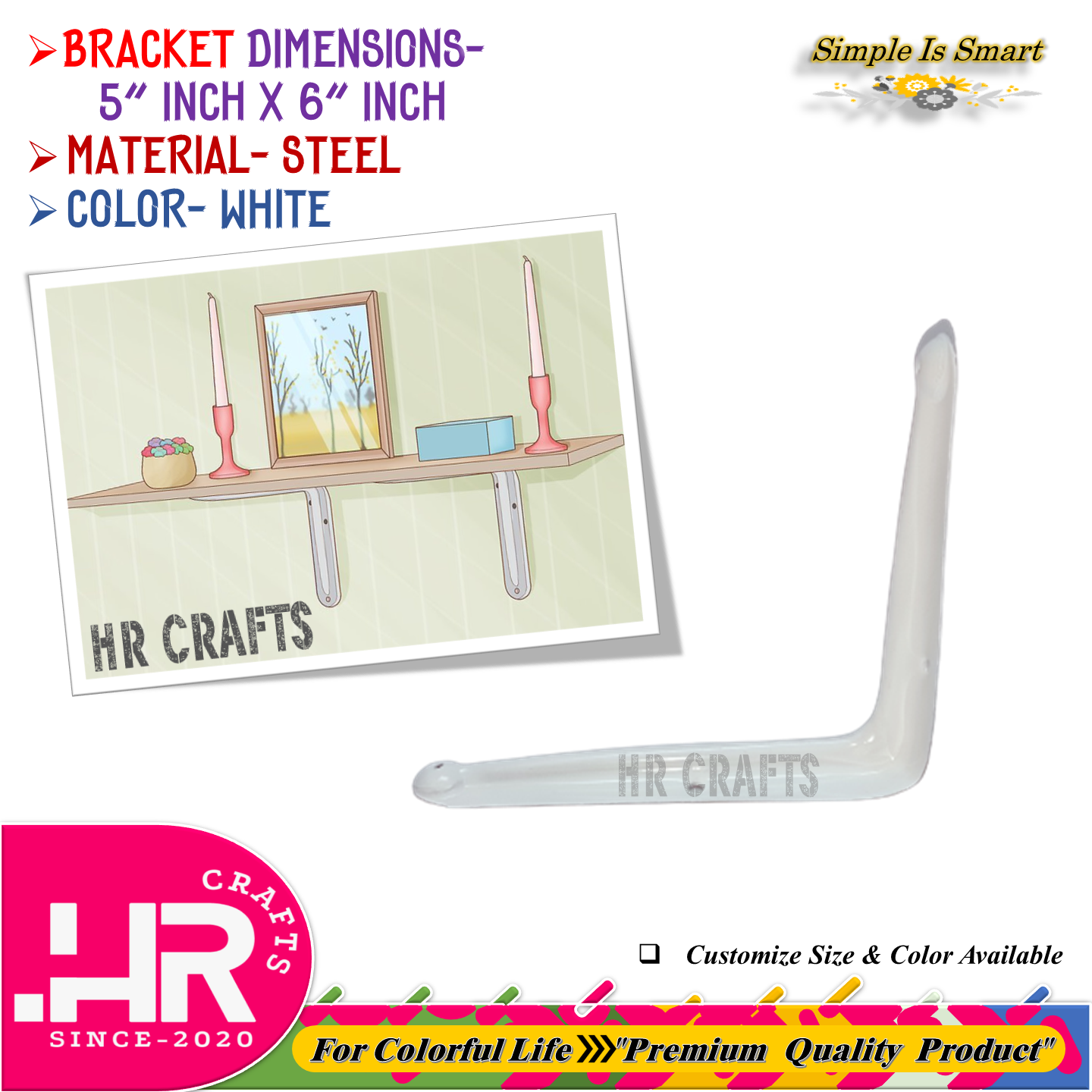 Premium Wall Mounted L Shaped Angle Bracket (Size-5"x6")- Decorative Shelf Bracket- Wall Bracket- Bracket- L Bracket- Angle Bracket- Support Bracket- Floating Bracket- Heavy-Duty Bracket- Corner Bracket- Industrial Bracket- Color White Black & Gray. 
