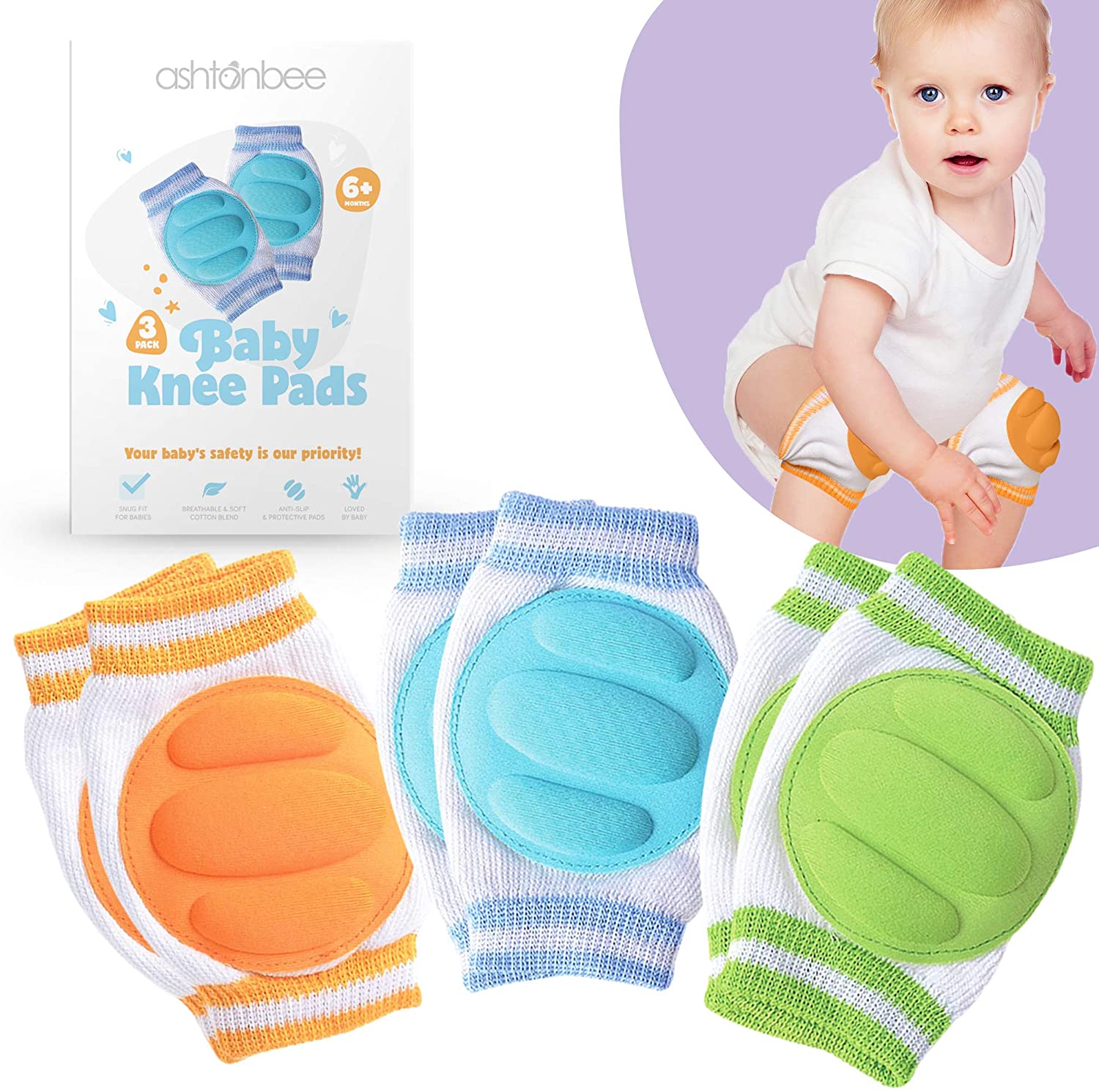 Baby Knee Pads for Crawling (3 Pairs). 