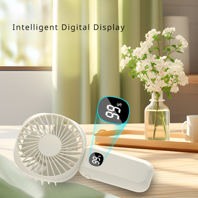 Handheld Mini Fan USB Rechargeable Silent Night Light Rechargeable Treasure Digital Display. 
