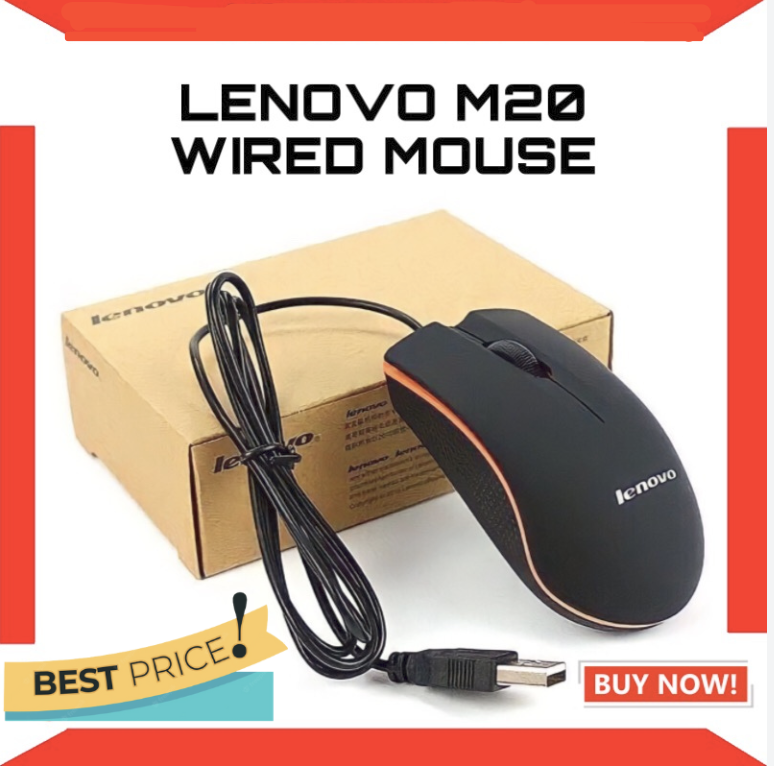 LENOVO-M20 Wired Usb Gaming Mouse - Desktop Optical Mouse Usb Wired Compatible With Windows Pc Desktop Computer & Laptop Black. 